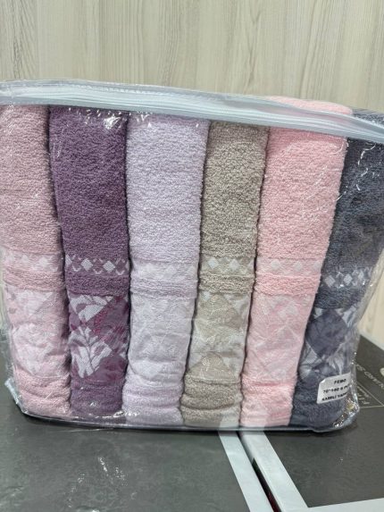 Набір рушників Febo VIP Cotton 70×140 см, 6 штук, махрові, з візерунком, Туреччина