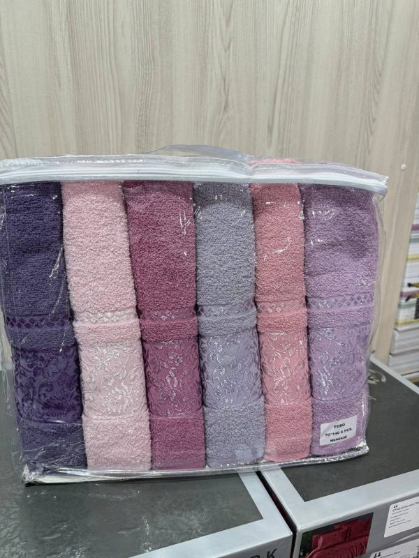 Набір рушників Febo VIP Cotton 70×140 см, 6 штук, махрові, з візерунком, Туреччина