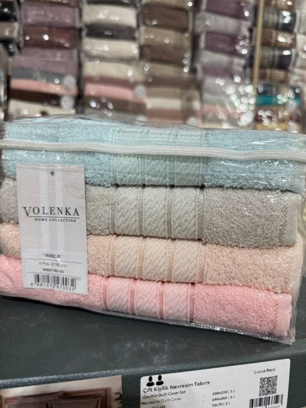 набір рушників Volenka ASSOS, махрові рушники для обличчя, рушники 50×90, рушники в упаковці, подарунковий набір рушників, рушники для дому, якісні махрові рушники, комплект рушників 4 шт, рушники Volenka купити, м’які рушники