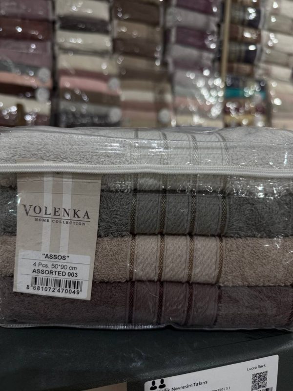 набір рушників Volenka ASSOS, махрові рушники для обличчя, рушники 50×90, рушники в упаковці, подарунковий набір рушників, рушники для дому, якісні махрові рушники, комплект рушників 4 шт, рушники Volenka купити, м’які рушники