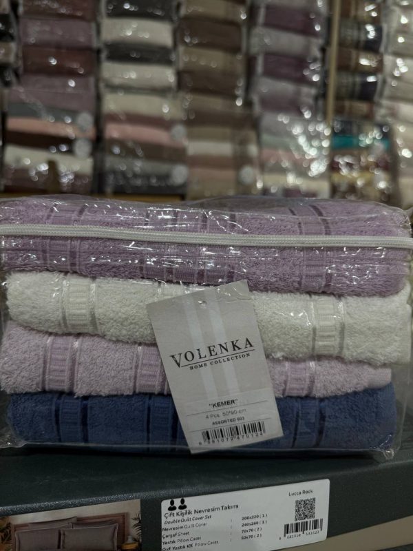 набір рушників Volenka ASSOS, махрові рушники для обличчя, рушники 50×90, рушники в упаковці, подарунковий набір рушників, рушники для дому, якісні махрові рушники, комплект рушників 4 шт, рушники Volenka купити, м’які рушники