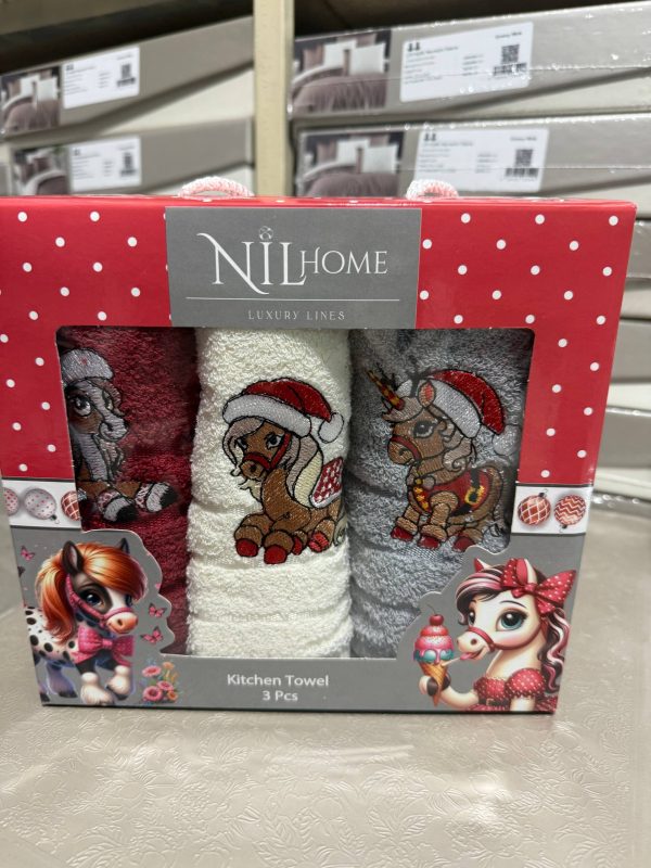 новорічні кухонні рушники Nil Home Merry Pony