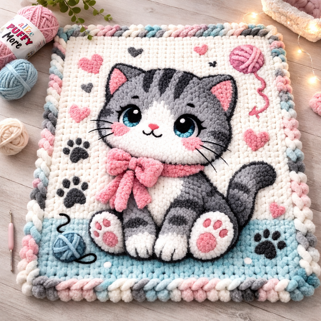 Плед з котиком гачком — схема пледа з котиком 100×100 клітин