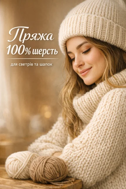 пряжа 100% шерсть для светрів і шапок