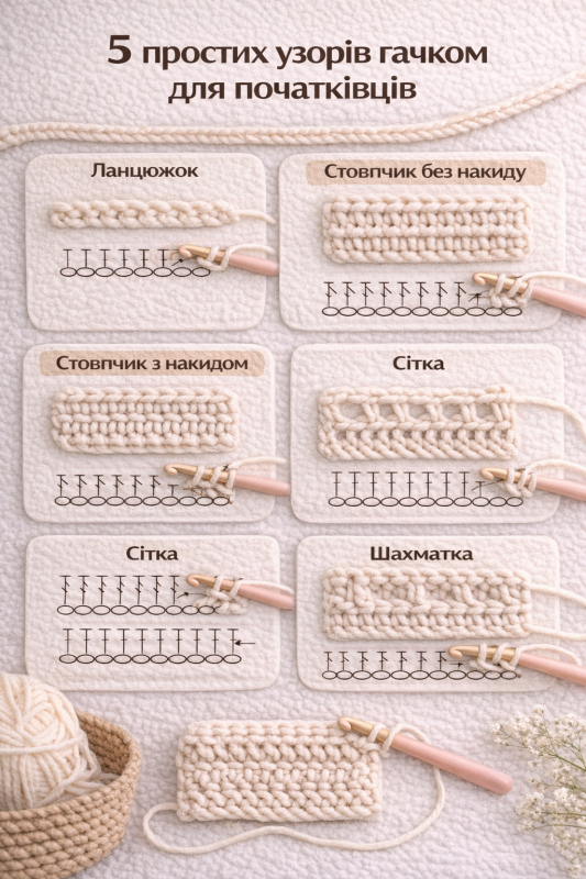 прості узори гачком для початківців схеми