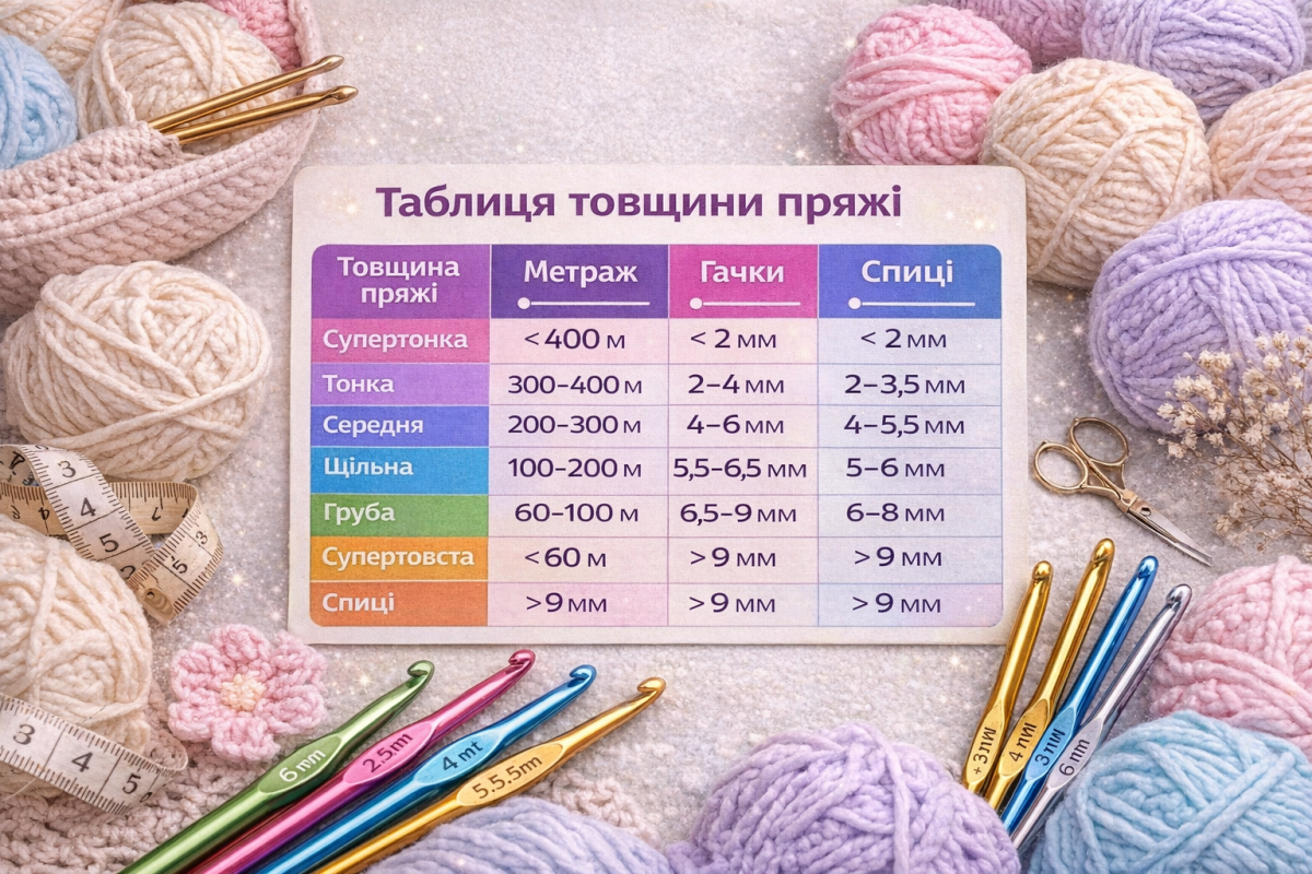 товщина пряжі таблиця гачки спиці та метраж пряжі