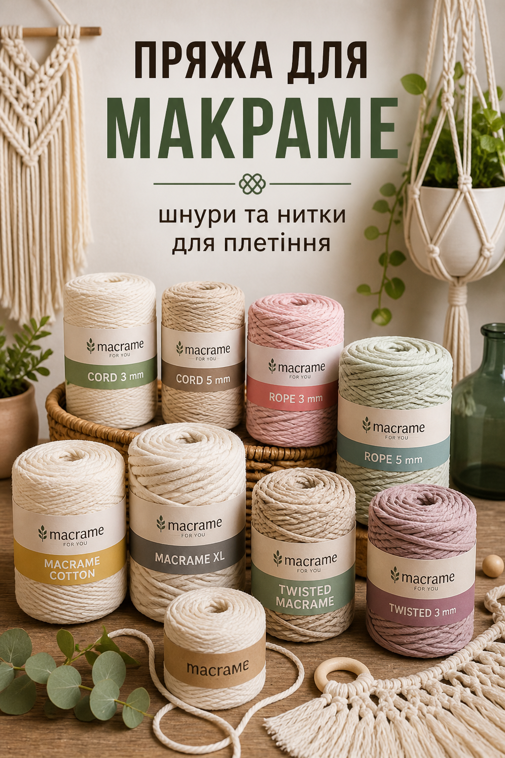 Пряжа для макраме – шнури Cord, Rope та нитки для плетіння макраме