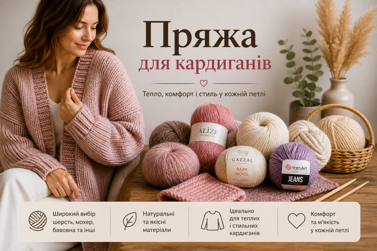 Пряжа для кардиганів – м’яка тепла пряжа для в’язання стильних кардиганів