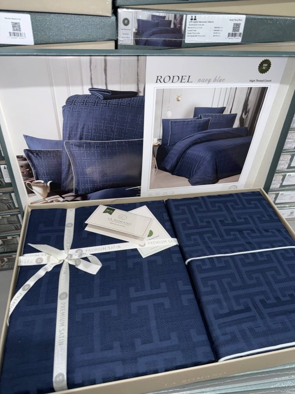 Сатиновий комплект постільної білизни La Romano Rodel Navy Blue Євро