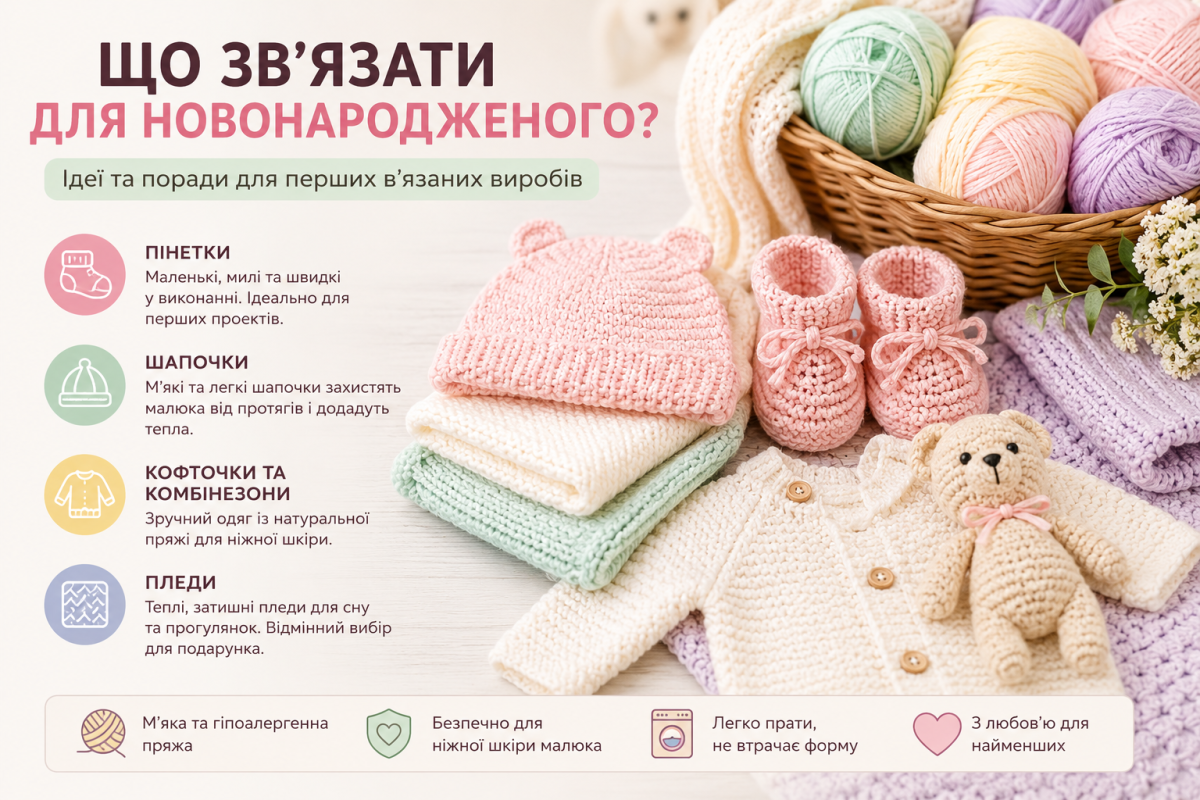Що зв’язати для новонародженого з пряжі – пінетки, шапочки, пледи та дитячий одяг